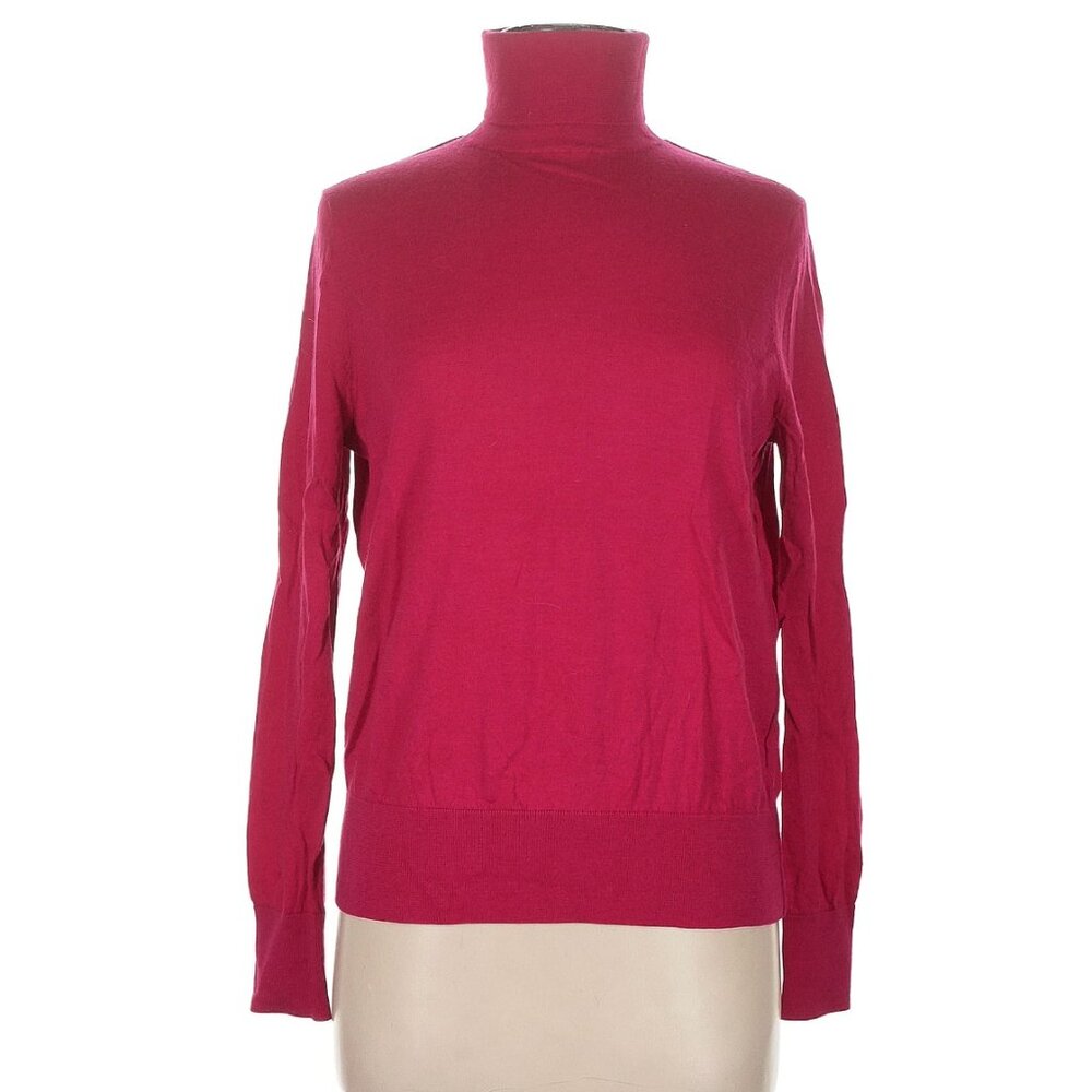 COS Rose Red Merino Wool Turtleneck Sweater Womens Medium Pullover